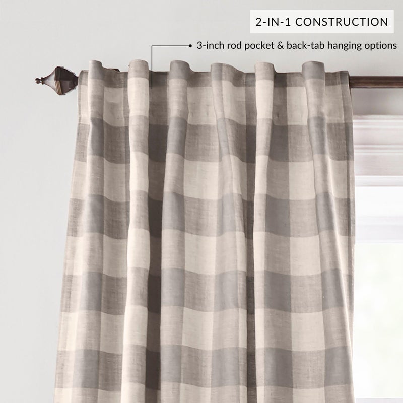 Elrene Home Fashions Farmhouse Living Grainger Buffalo-Check Blackout Window Curtain, Living Room and Bedroom Drape with Rod Pocket Tabs, 52" x 84", Grey, 1 Panel - Image 2